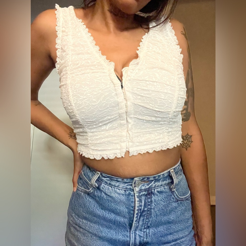 White Lace Cropped Tank Top